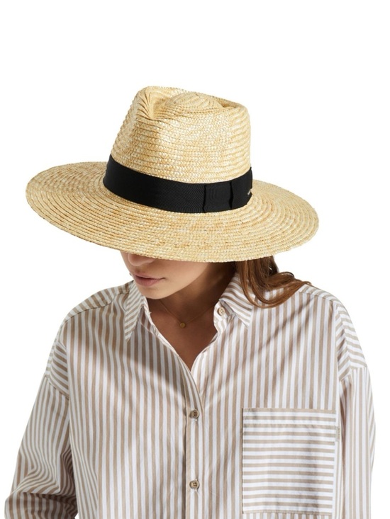 Brixton Accessories - Brixton Joanna Straw Hat Small Wide Brim Fedora Natural Black Band